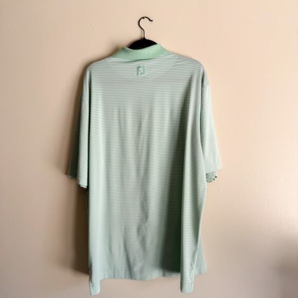 Foot Joy Green + White Striped Short Sleeve Polo - XL - Picture 6 of 7